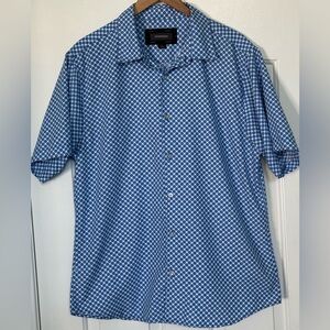 Hydrogen Men’s Large Short Sleeve Button-Up Shirt Blue Geometric Print Designer